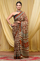 Rust Brown Floral Printed Cotton Saree with Maheshwari Border