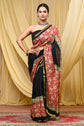 Elegant Black & Red Floral Printed Cotton Saree with Golden Border
