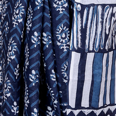 Elegant Indigo Blue Hand Block Printed Cotton Saree