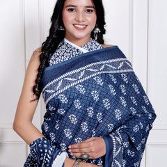 Elegant Beige Hand Block Printed Cotton Saree with Tribal Design