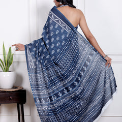 Elegant Beige Hand Block Printed Cotton Saree with Tribal Design