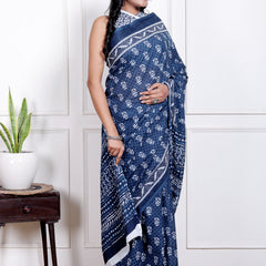 Elegant Beige Hand Block Printed Cotton Saree with Tribal Design