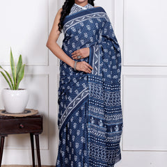 Elegant Beige Hand Block Printed Cotton Saree with Tribal Design